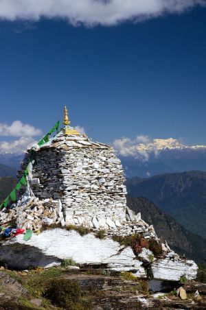 View of Gangkhar Punseum from stupa above Phajoding monastery