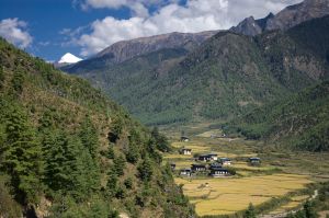 View of Jomolhari mountain from Drukyel Dzong