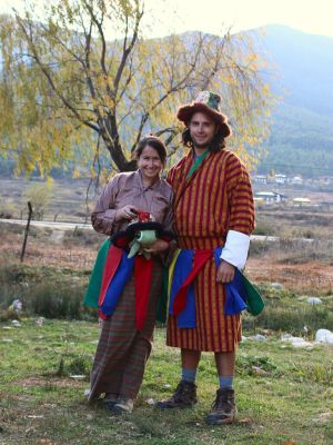 Trying Bhutanese dress