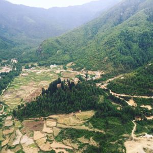 Flying over Drukyel Dzong