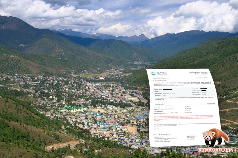 View of Thimphu town with hospital in front and visa insurance letter