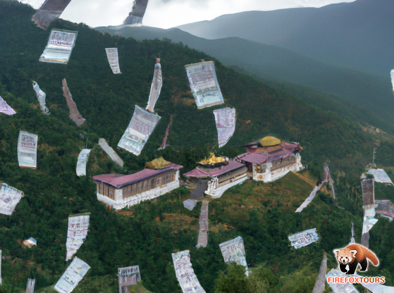 Money falling on the Bhutanese dzong